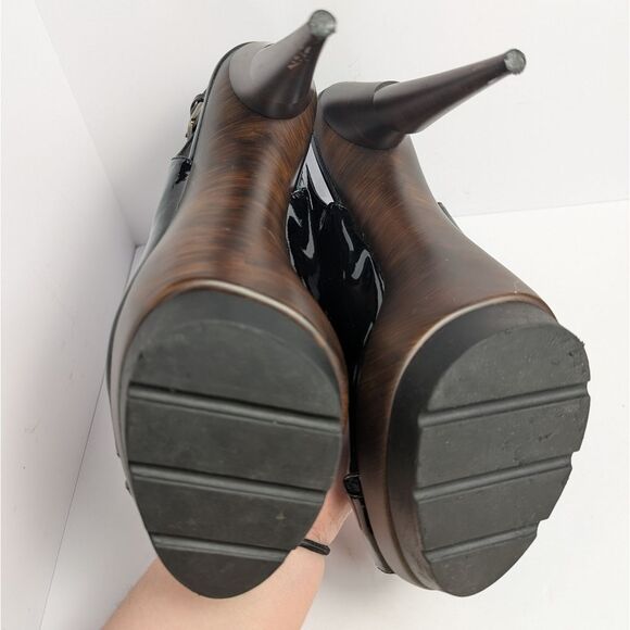 Stuart Weitzman Black Patent Leather Peep Toe Platform Heels Womens 9 - Picture 6 of 8